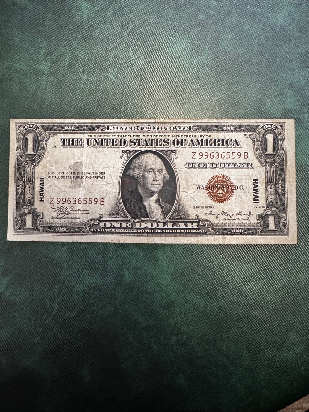 Vintage One Dollar Hawaii Overprint Silver Certificate
